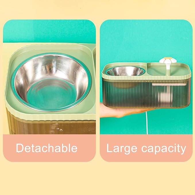 2 in 1 Cat Water Fountain and Food Bowl,Cat Fountain Water Bowl,Pet Water Bowl Fountain,Automatic Pet Water Dispenser,Cat Food and Water Bowl Set,Cat Feeding and Watering Supplies(White)