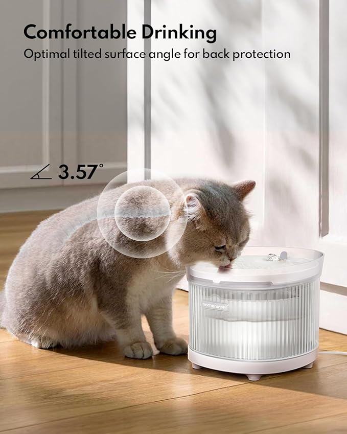 HomeRunPet Wireless Pump Cat Water Fountain - Detachable Design for Easy Cleaning, Multi-Cat Water Dispenser with Chew-Proof Base, Porcelain-Tray