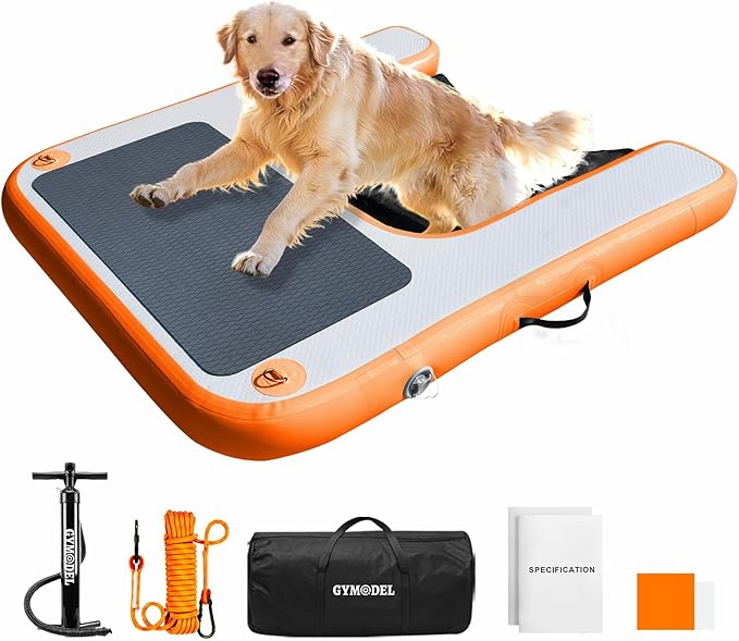 Inflatable Dog Water Ramp, Non-Slip Floating Dock Ladder for Pools, Boats & Lakes, Pool Ramp for Dogs Up to 200 Pounds, Orange