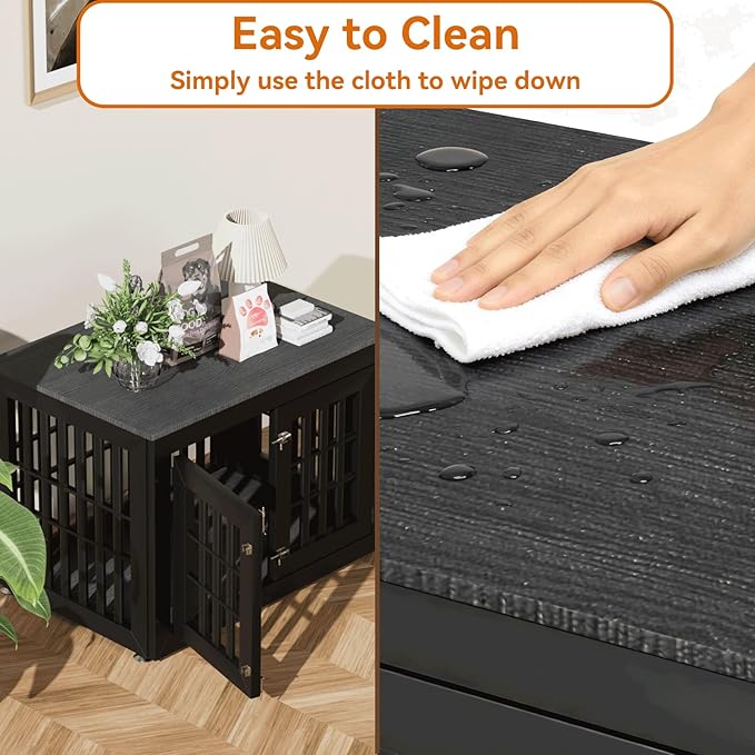 38" Heavy Duty Dog Crate Furniture for Small,Medium and Large Dogs,Rustic Wooden Dog Cage Kennel Indoor Furniture with Waterproof Top,Decorative Pet House Side End Table (Black)