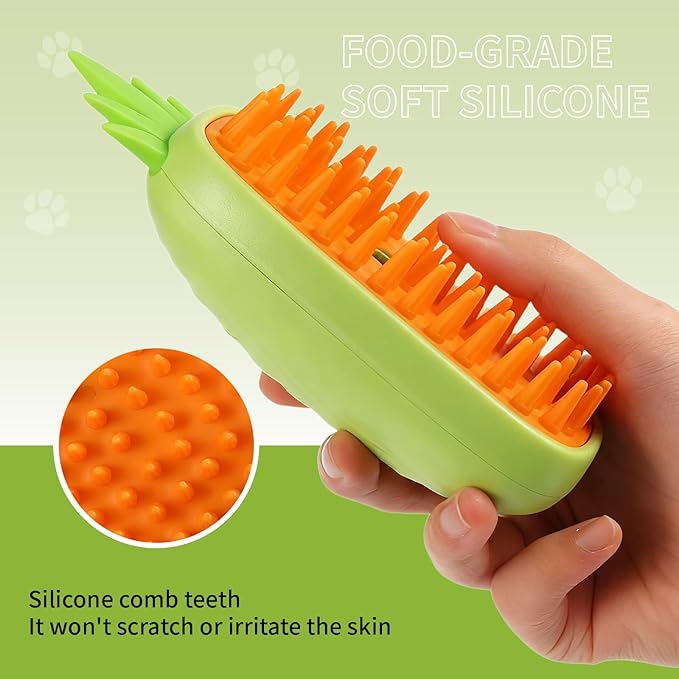 Cat Steam Brush for Shedding, 4 in 1 Rechargeable Steam Brush for Cats and Dogs, Anti-Static, Massage, Cleaning, Shedding & Combing All in One! (Green)