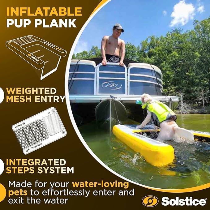 Solstice Inflatable Pup Plank, Dog Water Ramp, Inflatable Dog Pool Ramp for Boats, Docks, Pools – Floating Platform for Pets, Above/Inground Pool Use