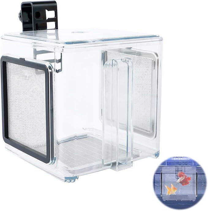 Fish Breeding Box, Fish Isolation Box, Acrylic Fish Isolation Hatchery Tank, Hanging Aquarium Fish Incubator Box with Detachable Mesh Lid for Baby Fish Guppy Betta Newborn Fish Shrimp 5.9x5.9x5.9
