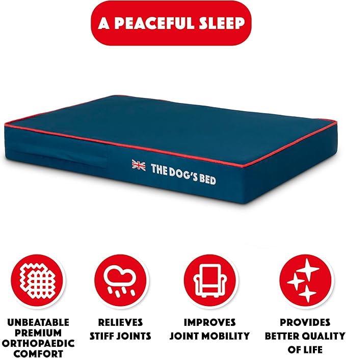 The Dog’s Bed Orthopedic Memory Foam Dog Bed Mattress, Oxford Fabric, Blue with Red Trim, Medium, 4-Inch