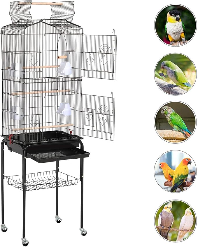 Yaheetech 64'' Bird Cage, Open Top Parakeet Cage w/Slide-Out Tray, Feeders, Detachable Rolling Stand, Bird Cages for Parrot, Cockatiel, Budgie, Parakeets, Lovebird, Small Medium Birds