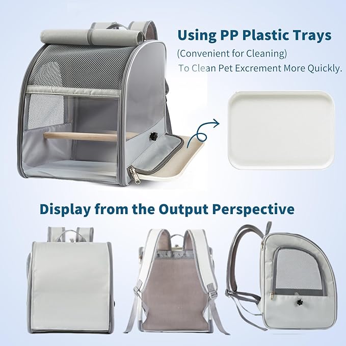 Bird Carrier Backpack,Breathable & Portable,Pet Travel Cage with Upgraded Tray and Standing Perches,Lightweight Foldable Birds Travel Cage for Hiking Camping,for Small Birds, Green Cheek
