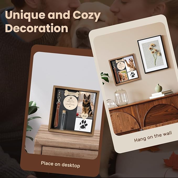 Pet Memorial Gifts for Dogs, 8.6'' Pet Memorial Shadow Box, Loss of Dog Sympathy Gift with Paw Print Kit, Fur Jar, Dog Passing Away Gifts for Tabletop Display & Wall
