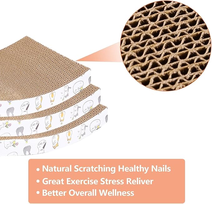 PatiencET Cardboard Cat Scratcher Pads, Double-Sided, 8-Pack (4 Flat, 4 Wavy), Catnip Included, for Small to Medium Cats