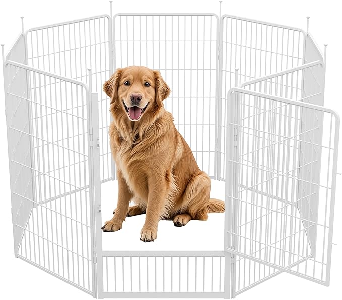 SunsGrove Dog Play Pen Indoors, 45 Inch 8 Panels Dog Playpen for Large Dogs, Easy Setup Anti-Rust Pet Fence, White