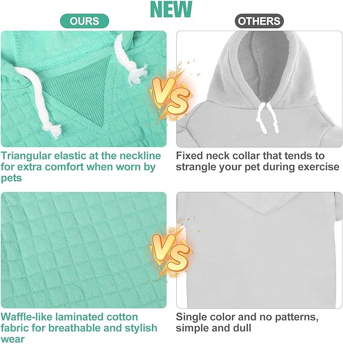 BEAUTYZOO Small Dog Hoodie Sweater with Pockets, Dog Clothes for Small Medium Dogs Boy Girl, Waffle-Like Laminated Cotton Pet Coats with Hat and Leash Hole, Mint Green SM