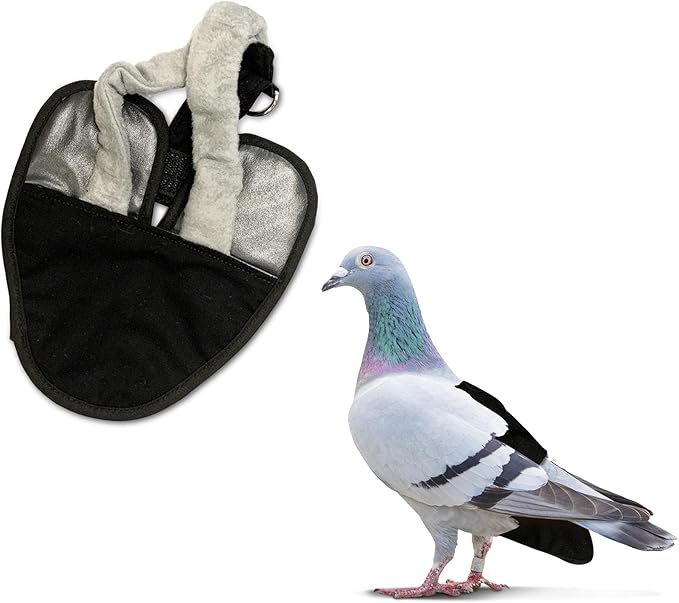 Bird Diaper, Wrap Around, for Larger Pigeons, Small Breed Hens and Roosters, Leak-Proof Design, Comfortable Fleece Strap Bird Harness with Sewn-in Liner & Secure Hook and Loop Closure - XS, Black
