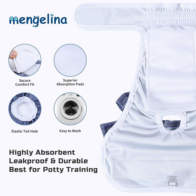 Reusable Dog Diapers Female 3 Pack Doggie Diapers for Period Heat Incontinence Puppy Training (Medium, Jeans)