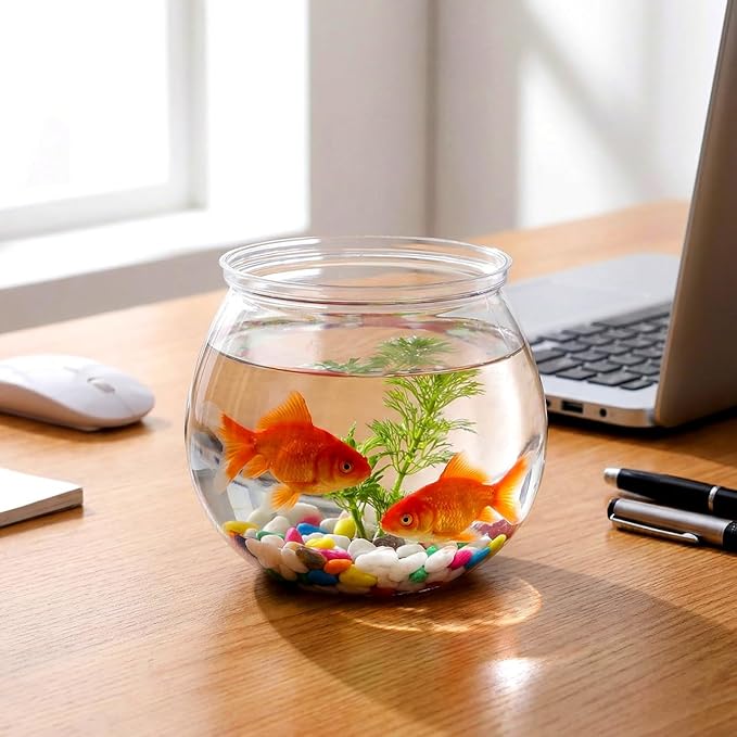 1 Gallon Transparent Plastic Fish Bowl Small Round Aquarium for Goldfish Turtles Tabletop Fish Tank Office Home Decor