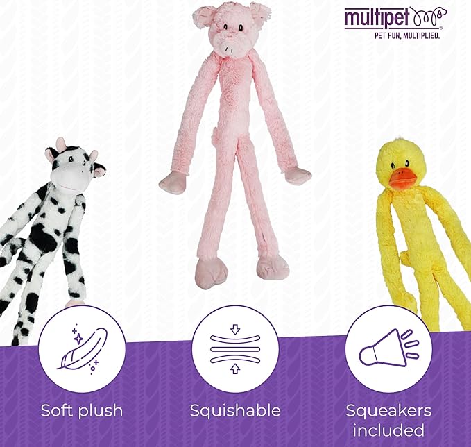 Multipet Swingin' Slevin Pig Dog Plush Toy - Squeaky Toys for All Dogs - Extra Soft Plush - Stuffed Animal for Cuddling & Playing - Cute Dog Pet Toy (27”, Pink, 5 Squeakers)