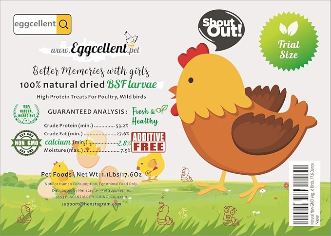 Eggcellent 1Lb Calcium Fortified Dried BSF Larvae, Natural Perfect Treats for Poultry, 1.6 Ounce Bonus