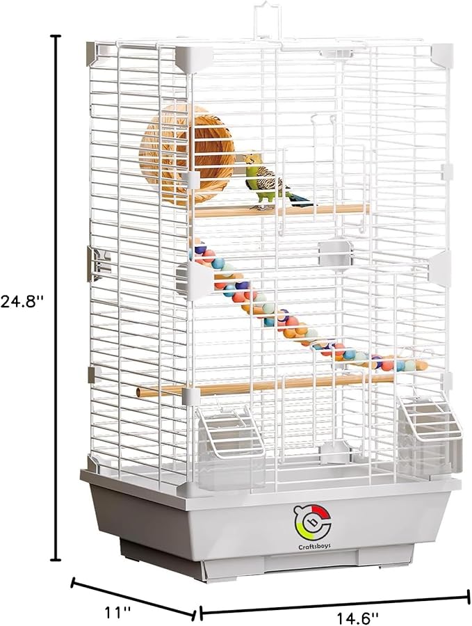 Basic Bird Cage, 24.8inch Parrot Cage (24.8" x 14.6" x 11"),Bird Cage with Ladder, Horizontal Bar, 2 Feeders, and Swing
