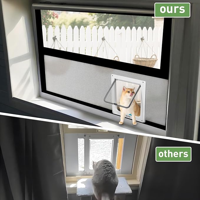 Cat Door for Window, Fits 14"-24" Width Window, Cat Window Door with 4 Locking Modes, Weatherproof Window Cat Door Insert, Magnetic Closure, Easy Installation, Frosted Plexiglass