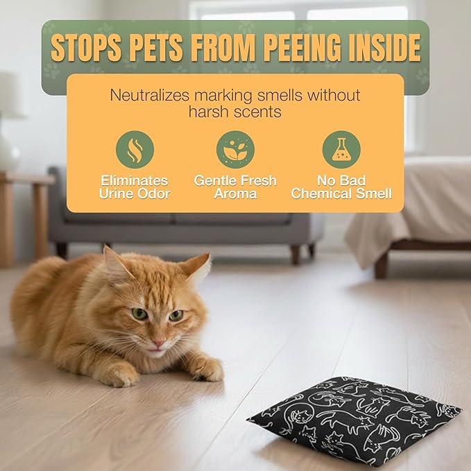 Cat Marking Prevention - Indoor - Permanent - Effective - Stops Cats from Marking or Peeing - Eliminates a Cats' urge to Mark, Put Bag Down & Your Problem is Solved! (Black with Cats)
