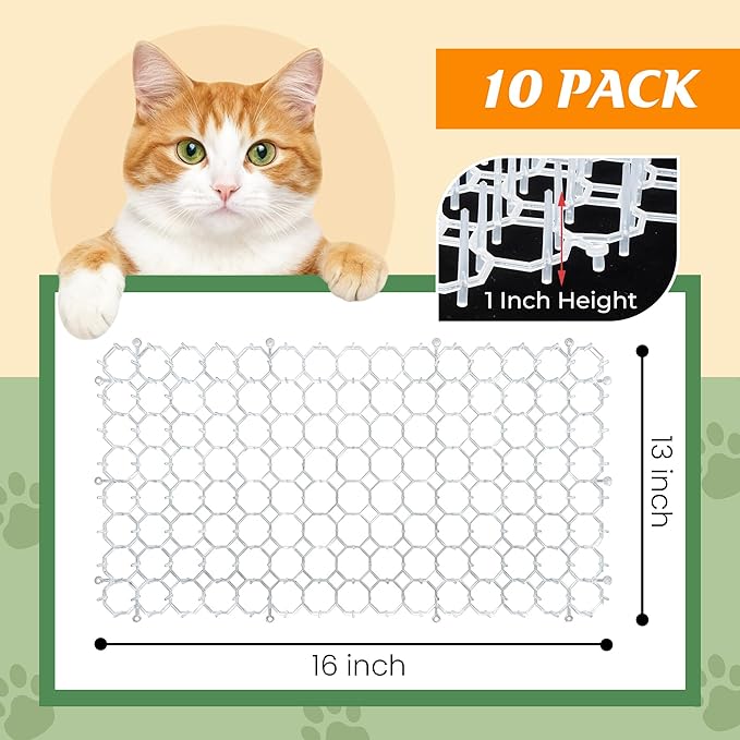 Clear Scat Mat for Cats 16 x 13 Inch, 10 Pack Transparent Cat Deterrent Mat with 1 Inch Spikes, Indoor Outdoor Pet Training Mat to Keep Cats Off Sofa, Counter & Garden