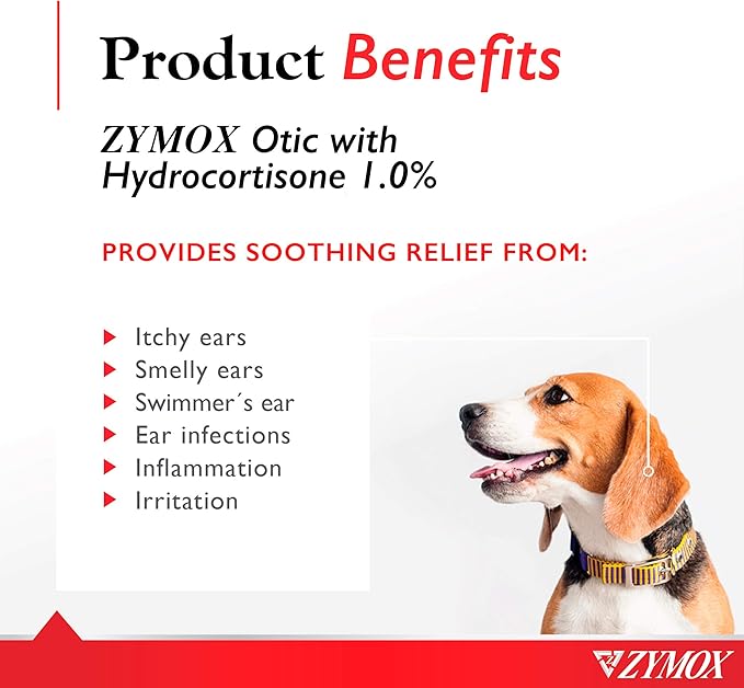 ZUMOX Otic Enzymatic Solution for Dogs and Cats to Soothe Ear Infections with 1% Hydrocortisone for Itch Relief, 4oz