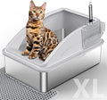 Stainless Steel Litter Box, Extra Large Litter Boxes for Big Cats, XL Metal Cat Litter Box with Lid, Anti-Urine Leakage, Non-Sticky, Include Cat Mat and Litter Scoop