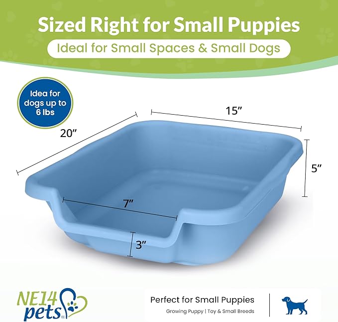 Dog Litter Box, Blue Color, Small Size, Durable & Pet Safe Puppy Litter Box, Indoor Open Top Entry Dog Litter Pan, Comfortable for Dogs, Great for Small Dogs up to 6 lbs (2 Pack)