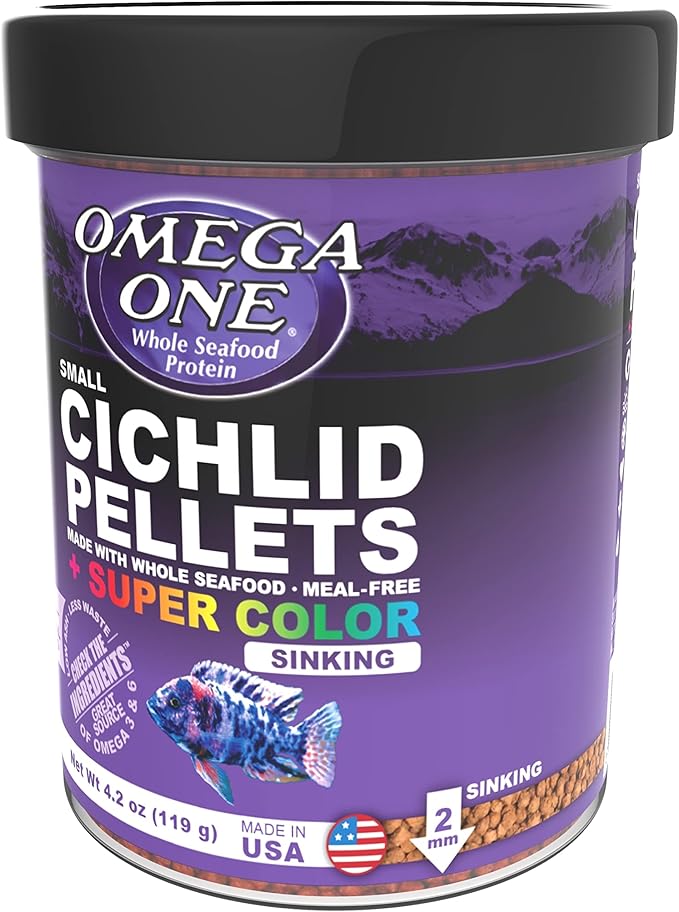 Omega One Super Color Sinking Cichlid Pellets, 2mm Small Pellets, 4.2 oz