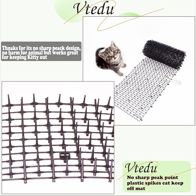 Cat Deterrent Mat(6.5ft), Cat Repellent Mat, Cat Scat Mat,Cat Spikes with 8 Staples, Scat Mats for Pets(Cats, Dogs...) for Garden