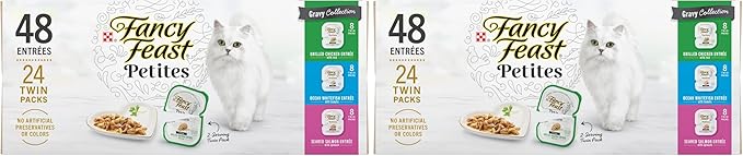 Fancy Feast Purina Gourmet Wet Cat Food Variety Package,Petites Gravy Collection,Break-Apart tubs,96 Servings - 2.8 oz. Tubs,(Pack of 48)