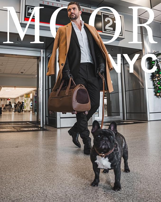 MOOR NYC Luxury Made Travel Bag. A Unique Pet Travel Bag Design for Dogs or Cats. TSA Approved (Cocoa Luxury Travel Bag)