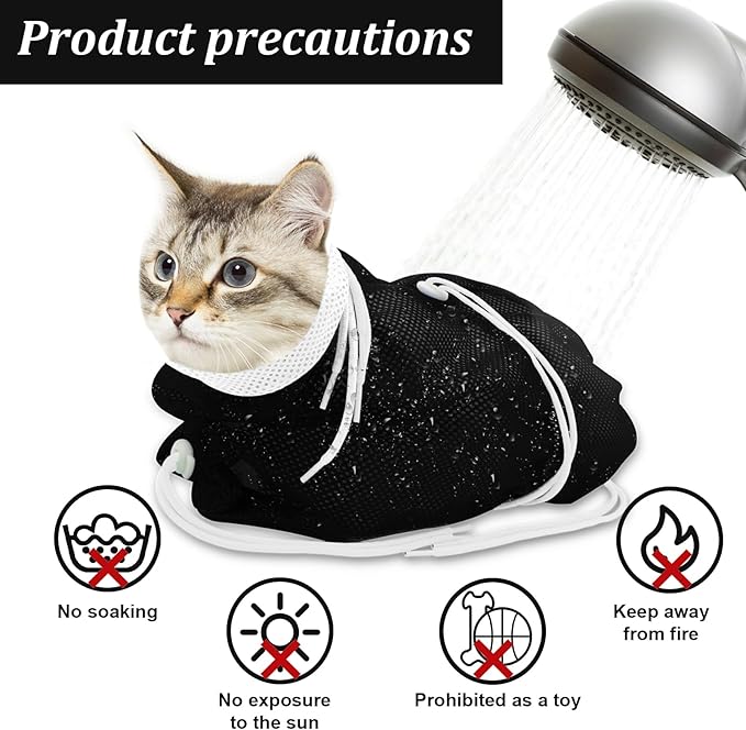 Cat Bathing Bag, Breathable Mesh Cat Shower Bag Anti Scratch Adjustable Grooming Bag for Nail Trimming Polyester Soft Washing Bag