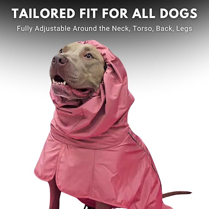 Spark Paws Dog Raincoat, Waterproof Windproof Rain Jacket, for Small Medium Large Extra Large Dogs, Reflective Breathable Full-Body Coverage Dry Suit - Sea Pink, 4XL