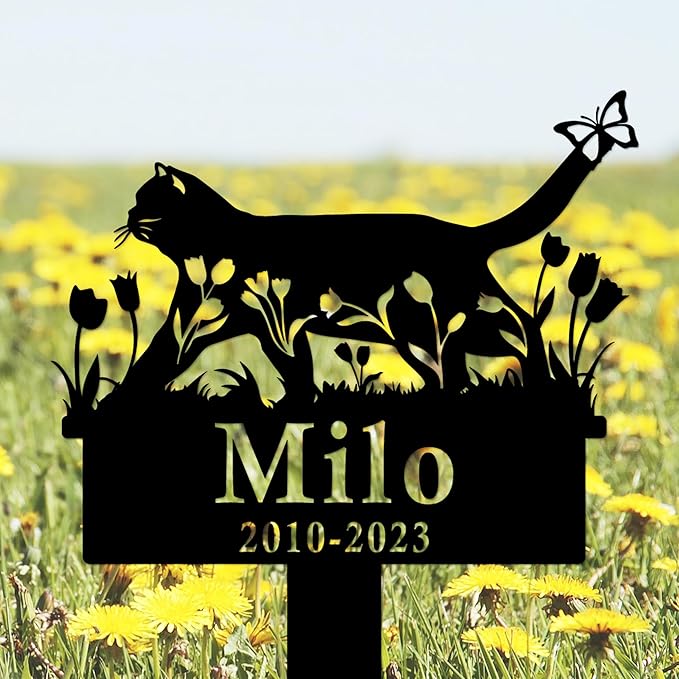 Custom Cat Memorial Stake, Personalized Cat Grave Marker Outdoor, Cat Memorial Garden Stake, Custom Flowers Cat Memorial Plaque, Cat Tombstone Marker Customized Cat Memorial Gift