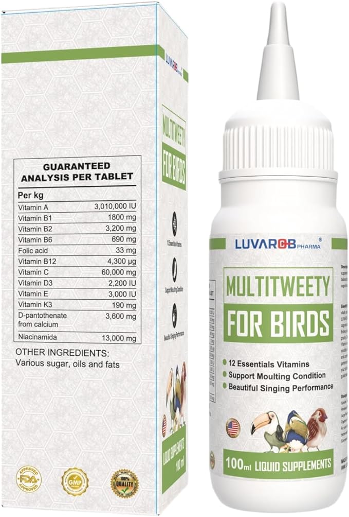 Multi-Drops for All Birds 5 Ounce, Multitweety 100ml High-Potency Vitamin Supplement, Support Moulting Condition,Beautiful Singing Performance, Improve Reproductions, Quality Eggs,No Leg Incurvations
