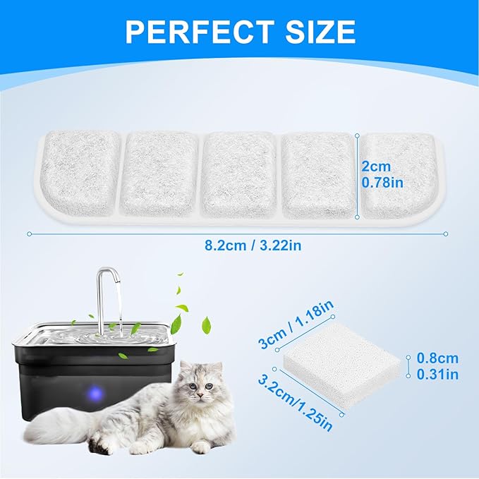 16PCS Pet Water Fountain Filters Fit for SIBAYS 355oz/2.8Gal/10.5L Large Dog Water Fountain(FS70) & Compatible with Kastty, Carbon & Sponge for Dog Water Fountain, Keep Water Fresh(P/N:L07)