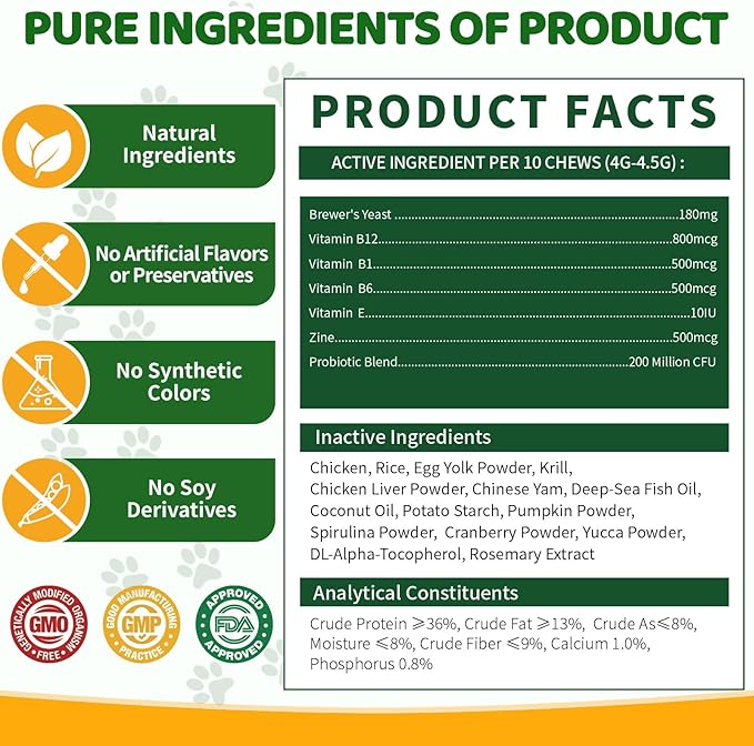 Flea and Tick Prevention for Cats, 500 Cat Flea Treatment with Probiotics Chewables, Crunchy & Creamy Treats Natural Oral Flea Supplement with Skin & Coat, Digestive Support - Chicken, Krill Flavor