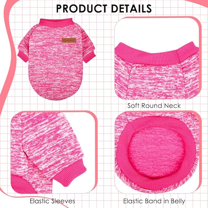3 Pack Dog Sweaters for Small Dogs Girl Boy Winter Fleece Clothes Warm Soft Dog Sweatshirt Outfit for Dogs Cats Pet Apparel (Rose+Red+Pink, Small)