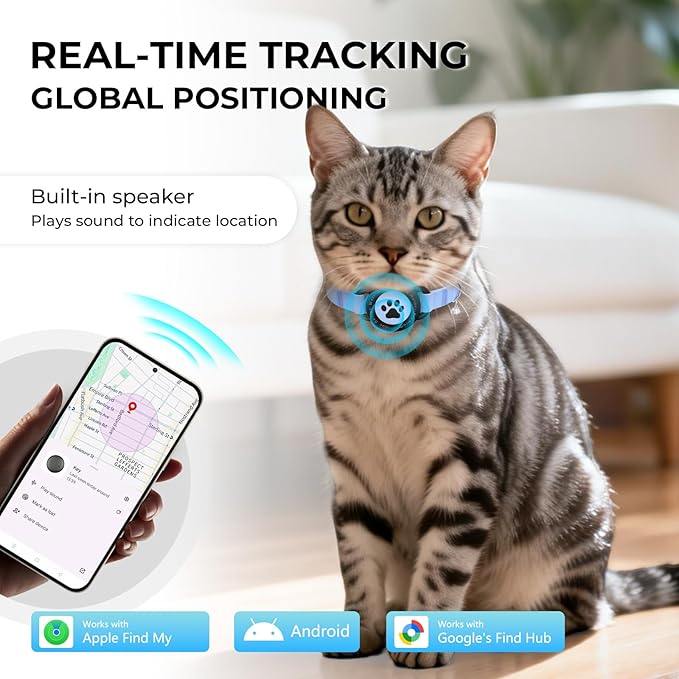 GPS Cat Tracker Collar(iOS & Android), Bluetooth Mini GPS Dog Tracker, Smart Pet Activity Tracker, No Monthly Fee, Work with Apple Find My & Google Find Hub, Finder Tag for Pets,Items 2 Pack Blue