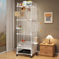 Large Parrot Cage with Acrylic Doors, 4 Casters, Perch & Feeder, Detachable Drawer, Ideal for Cockatiels, Budgies, Conures, Indoor/Outdoor Use – Spacious White Birdcage (White, 36 * 36 * 142cm)