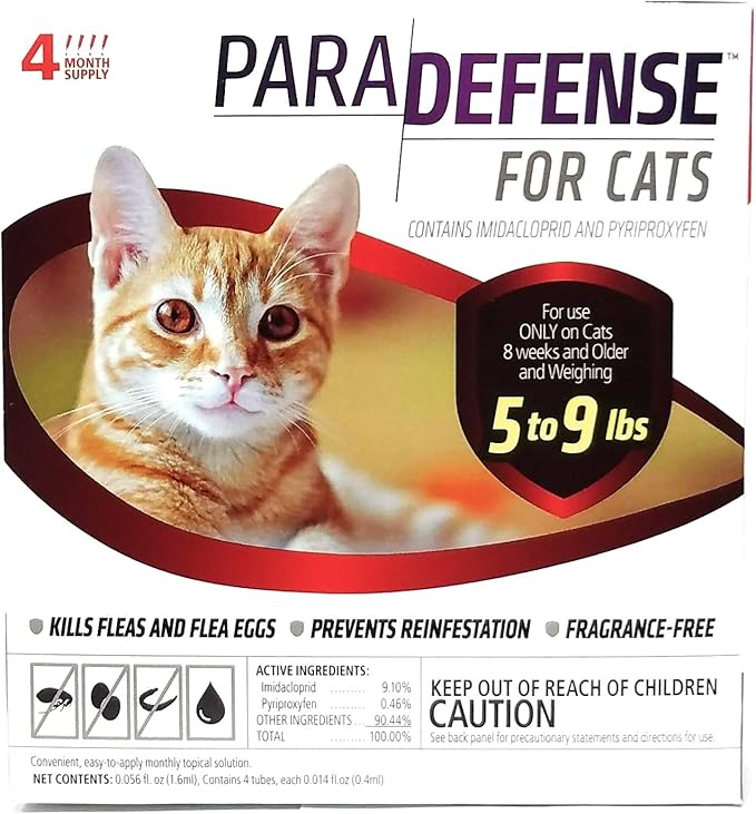 PARADefense for Cats Flea Treatment – Fast-Acting Topical Prevention for Cats Over 5 lbs, 4 Monthly Doses – Vet-Recommended, Waterproof Formula Kills Fleas Immediately