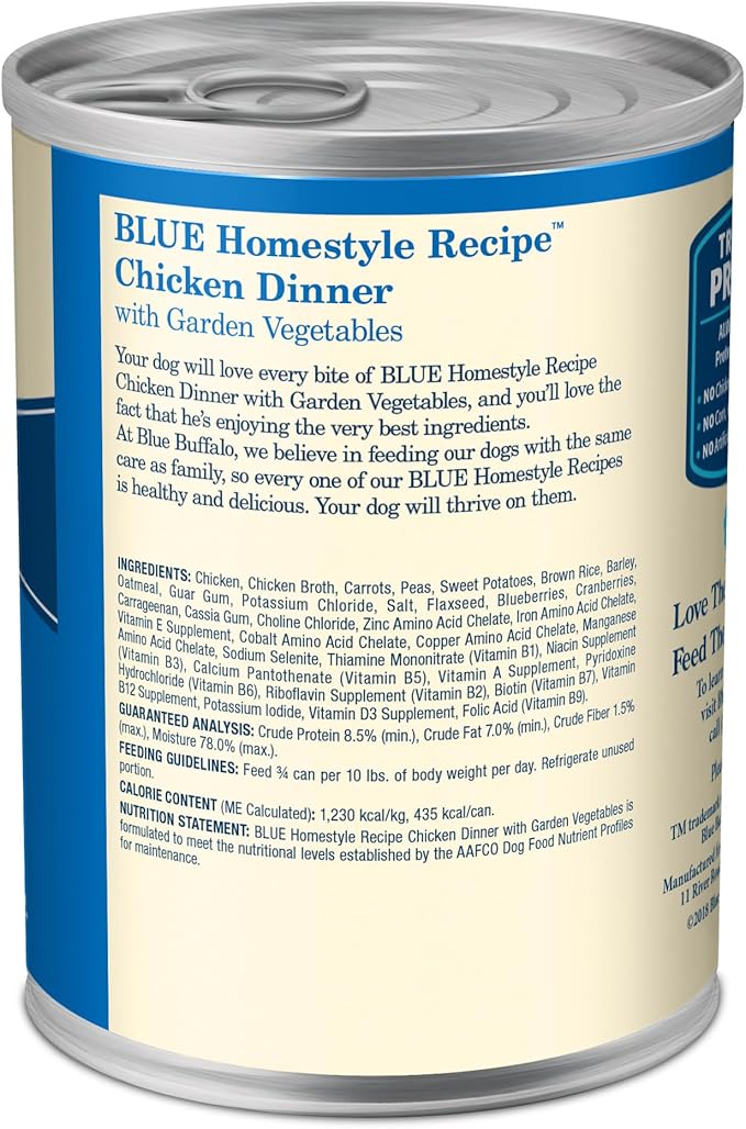 Blue Buffalo Homestyle Recipe Chicken Dinner with Garden Vegetables Wet Dog Food for Adult Dogs, Chicken Recipe, 12.5 oz. Cans, 3 Count
