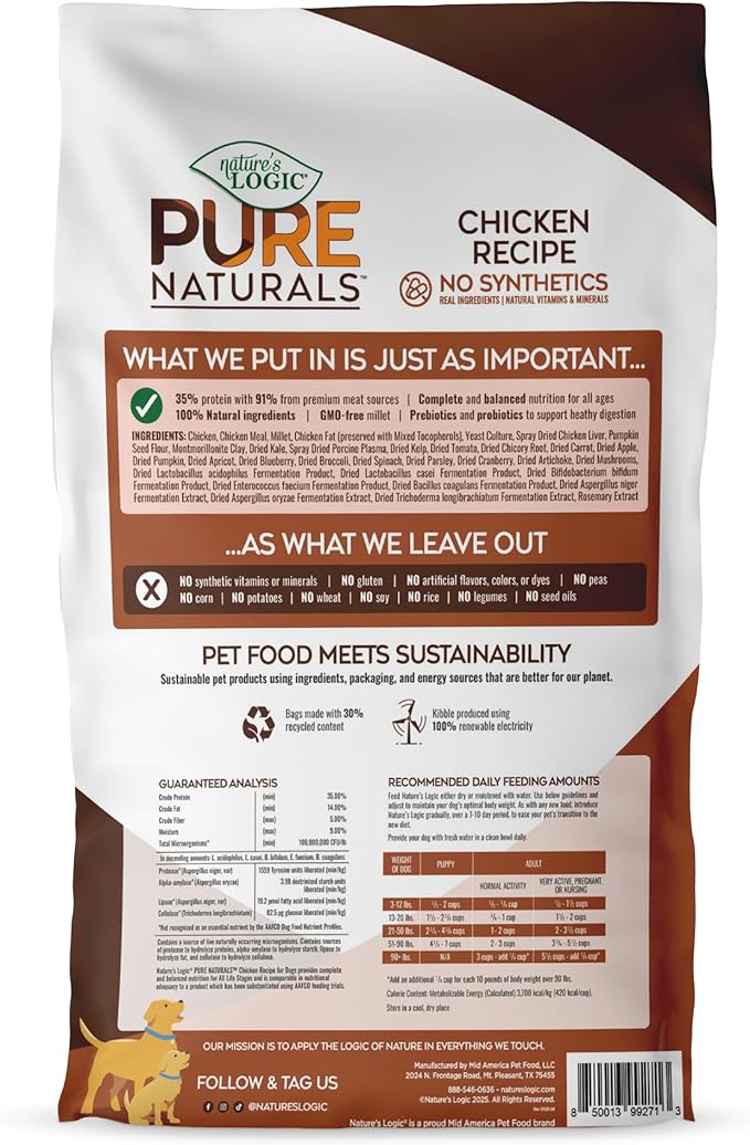 Nature’s Logic Pure Naturals™ 100% Natural Chicken Recipe Synthetic-Free Dry Dog Food, 24 lbs