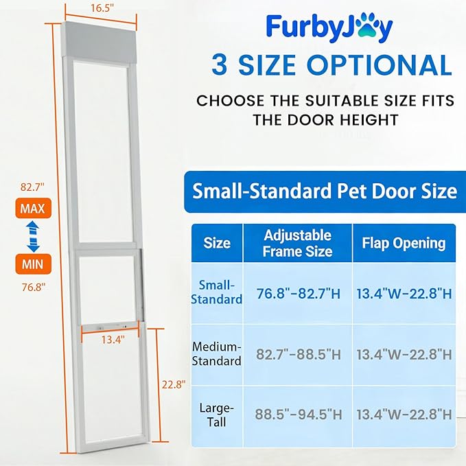 Anti-Shatter Dog Door for Sliding Glass Door,White Sliding Glass Dog Door Insert with Adjustable Height 76.8" to 82.7", No-Cut DIY Installation,Aluminum Frame & Secure Lock for Large Dogs