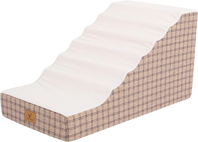 Pets Ramp for High Beds, Small Dogs & Senior Cats - Non-Slip Texture & Machine Washable Cover - Supportive Foam for Joint Comfort, Easy Climb for Couch, Sofa, Furniture (Tan)