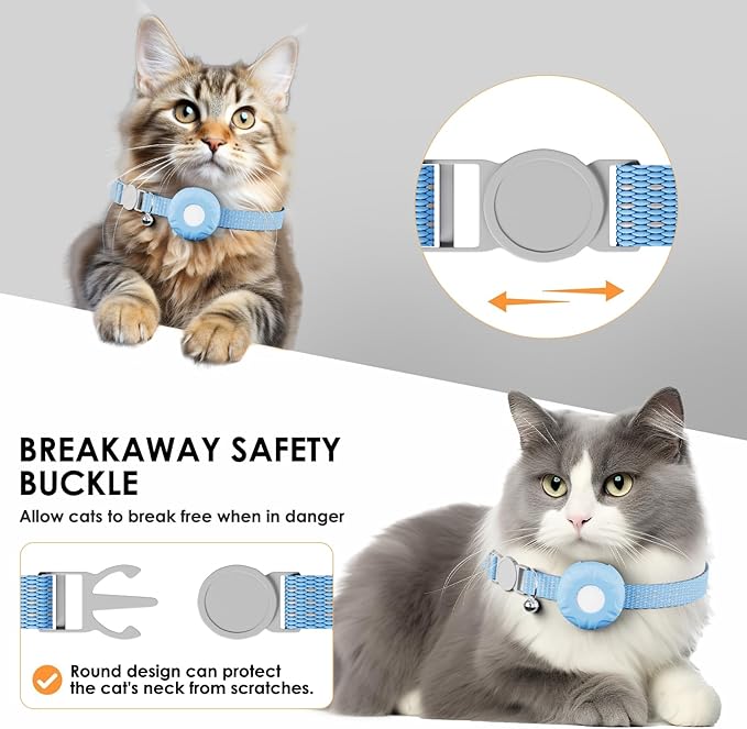 Cat Tracker, GPS Tracker Compatible with Apple Find My App(Only iOS), Waterproof Cat Tracker Collar with Bell and Safety Elastic Buckle, No Monthly Fee, Pet Trackers for Vehicles, Pets, Kids,Blue