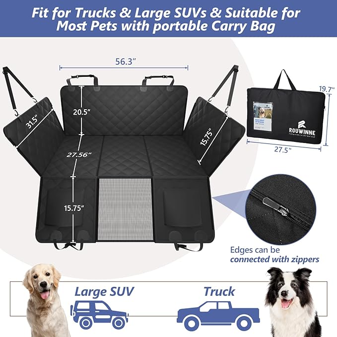 Back Seat Extender for Dogs Truck-Large Space, Dog Pet Seat Cover Back Seat Hard Bottom Holds 420lbs, Waterproof Dog Hammock for Crew Cab Trucks F150, RAM1500, Sierra, Tundra, Silverado