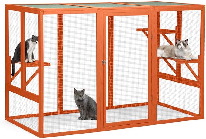 Catio Outdoor Cat Enclosure,71" Catios for Cats Outdoor Patio, Clearance Large Cat Cage for Outside, Cattio with Window Access, Weatherproof, Orange