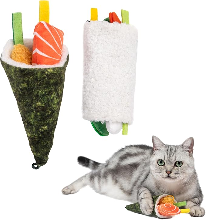 Catify by Best Pet Supplies Interactive Sushi Set Catnip Cat Toy for Indoor Cats & Kittens, Plush Pull-Out Toppings Chew Toys, Durable, Soft, Enrichment Play
