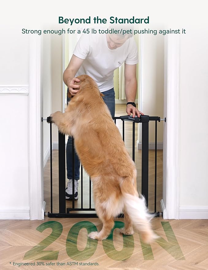 Babelio Metal Auto Close Baby Gate PressGuard P7, 29-48" Wide 30" Tall Extra Wide Pet Gate for The House and Doorways, Pressure Mounted Walk Thru Child Gate with Door, Black