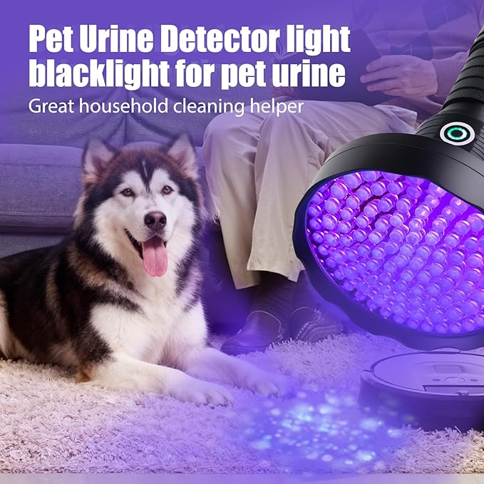 Rechargeable 128 LED UV Flashlight, Black Light for Pet Urine Detector Detection, Professional Black Light for Dog/Cat, Scorpions Hunting, Bed Bug Detection